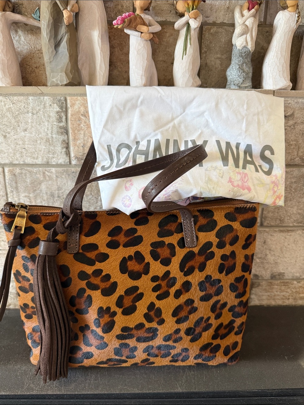 Johnny Was Brown Leopard-Print Tote with Tassel Accent